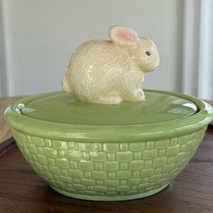 Hallmark Cream Rabbit On Basket Ceramic Bowl with Lid